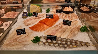 Fisch- und Meeresfrüchte-Auslage bei Hotz